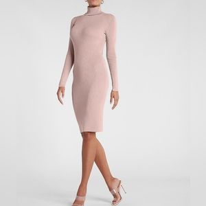 Express Ribbed Turtleneck Midi Sweater Dress blushing mauve pink small